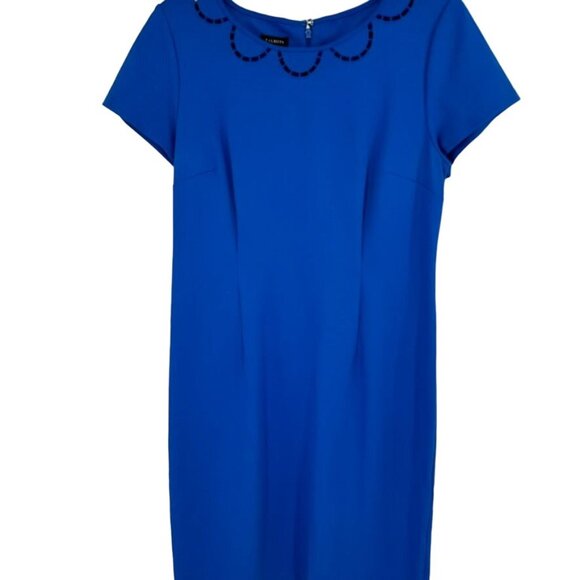 Talbots Womens Blue Sheath Dress With Beaded Neckline Size 8 - Picture 6 of 11